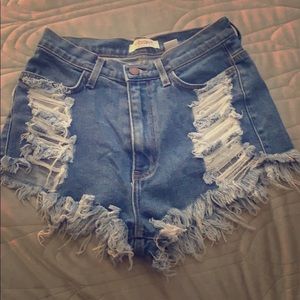 Worn once high waisted distressed jean shorts